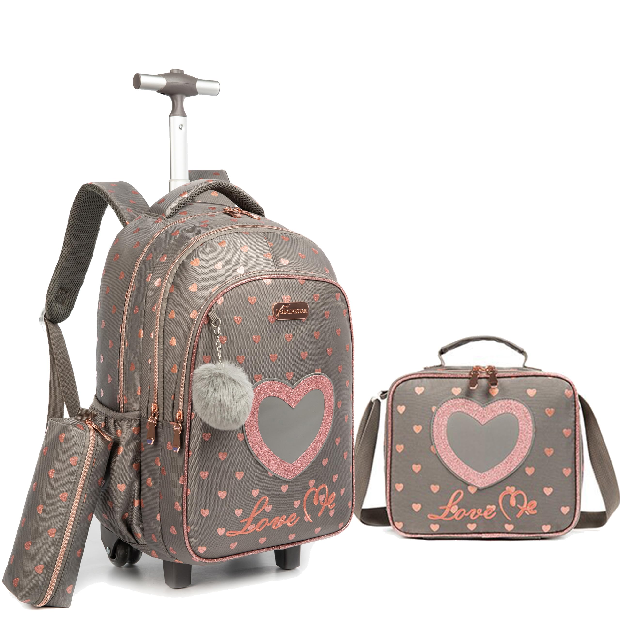 HTgroce Mochilas Escolares Niña con Ruedas, Mochilas Trolley Escolares con Bolsa de almuerzo Estuche escolar