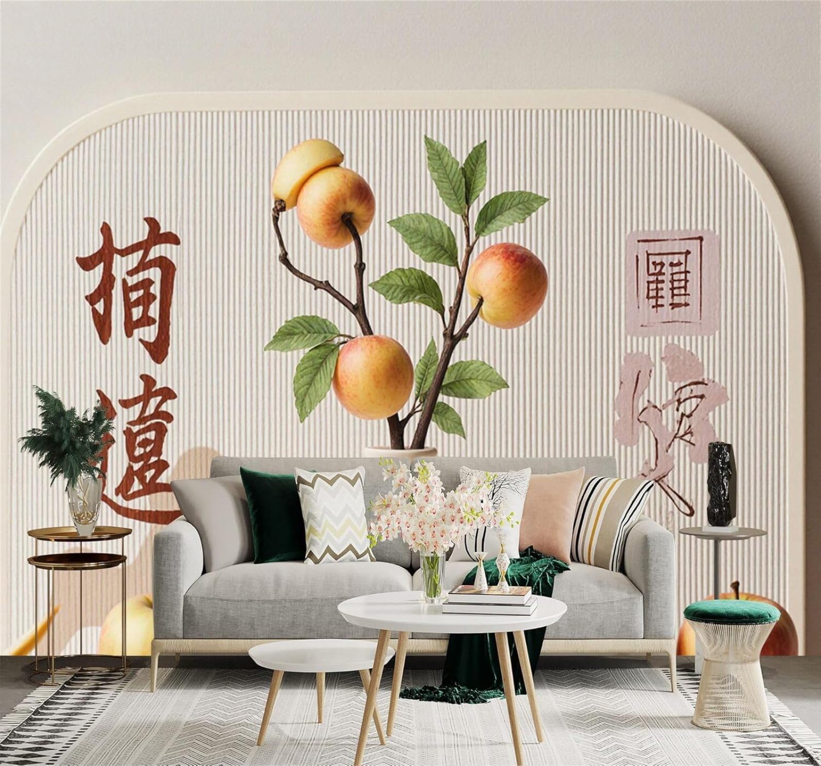 XLMING Minimalist Vase Twigs Fruit Art 3D Wallpaper Silky Texture Home Study Office Grey Dining Room Sofa Bedroom Living Room TV Backdrop-300cm×210cm