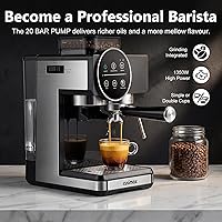 Vista 2 de CUSIMAX Máquina de café expreso con molinillo, 20 bares, máquinas de café expresso profesional con espumador de leche, máquina de café expreso