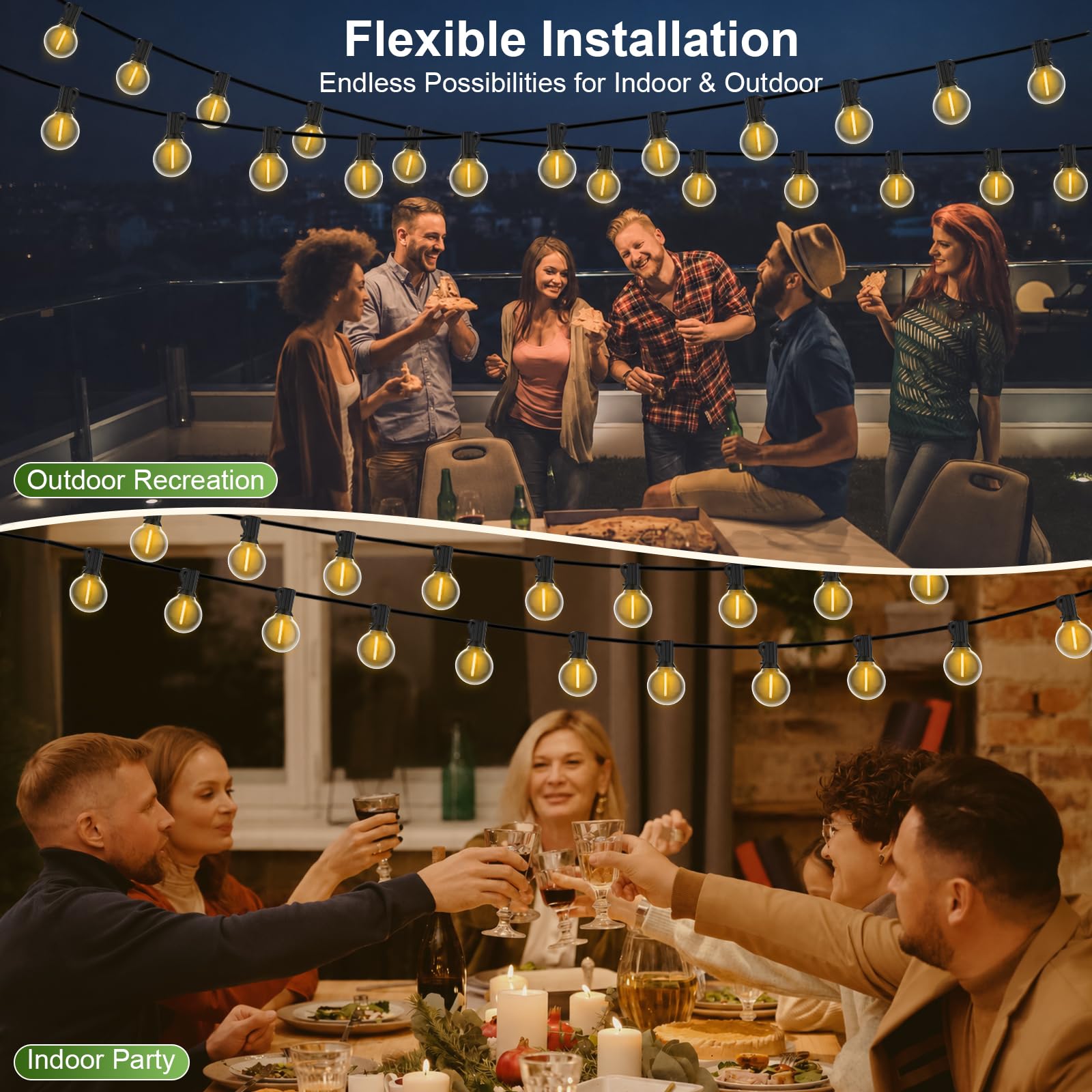 FARNY Guirlande Guinguette Exterieure Dimmable 45M, Guirlande Lumineuse Exterieur avec Télécommande, 75+2 G40 Ampoules Incassables, Imperméable Blanche Chaude Guirlande Lumières pour Jardin