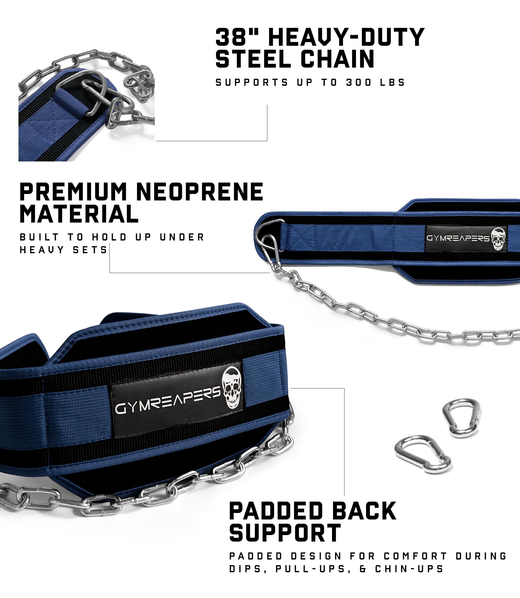 Gymreapers Dip Belt con Catena per Sollevamento Pesi, Pull up, dips - Catena in Acciaio Resistente per Un Maggiore Allenamento con i Pesi