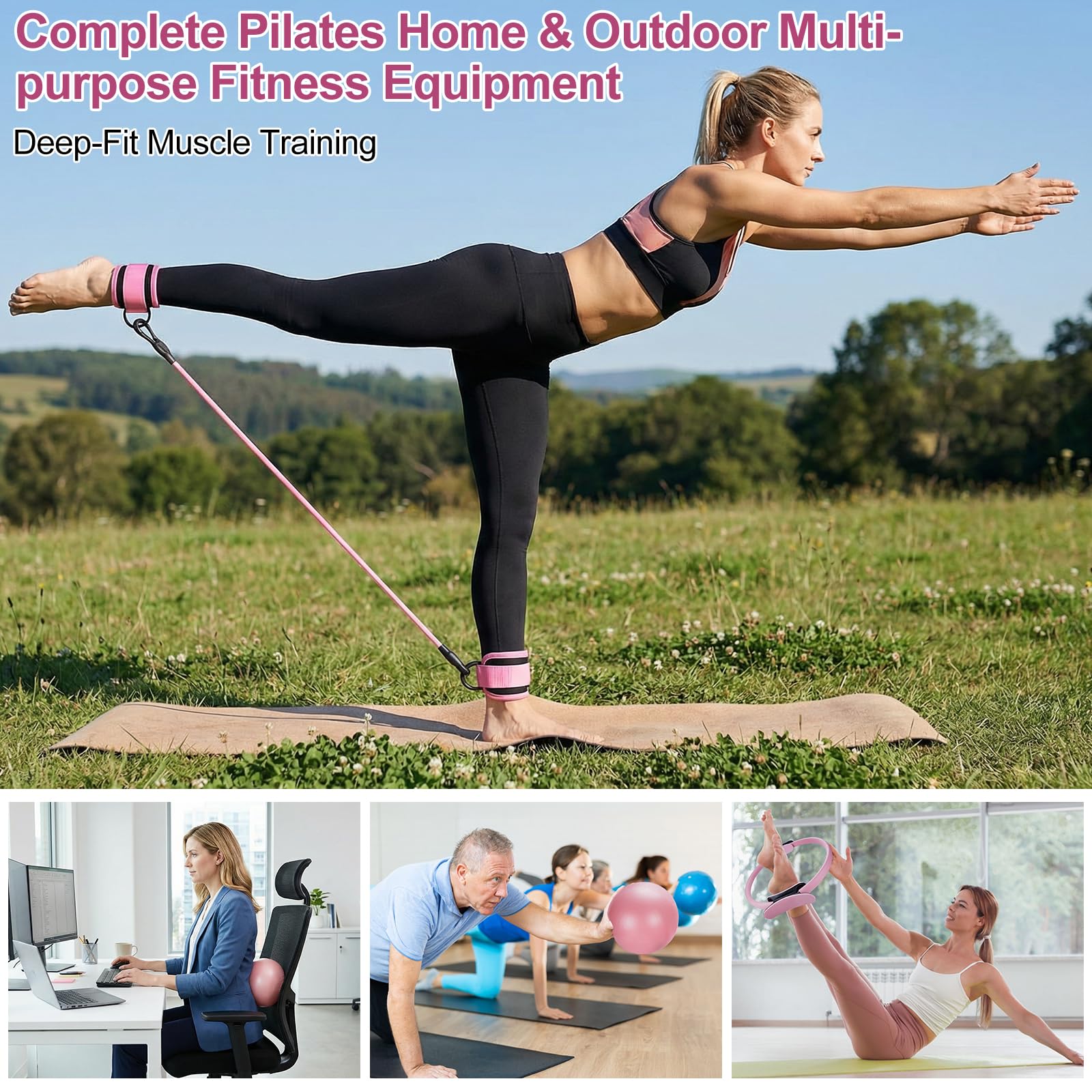 Kit Pilates 18 pièces avec Anneau de Pilates, Bandes de Résistance, Ballon de Yoga