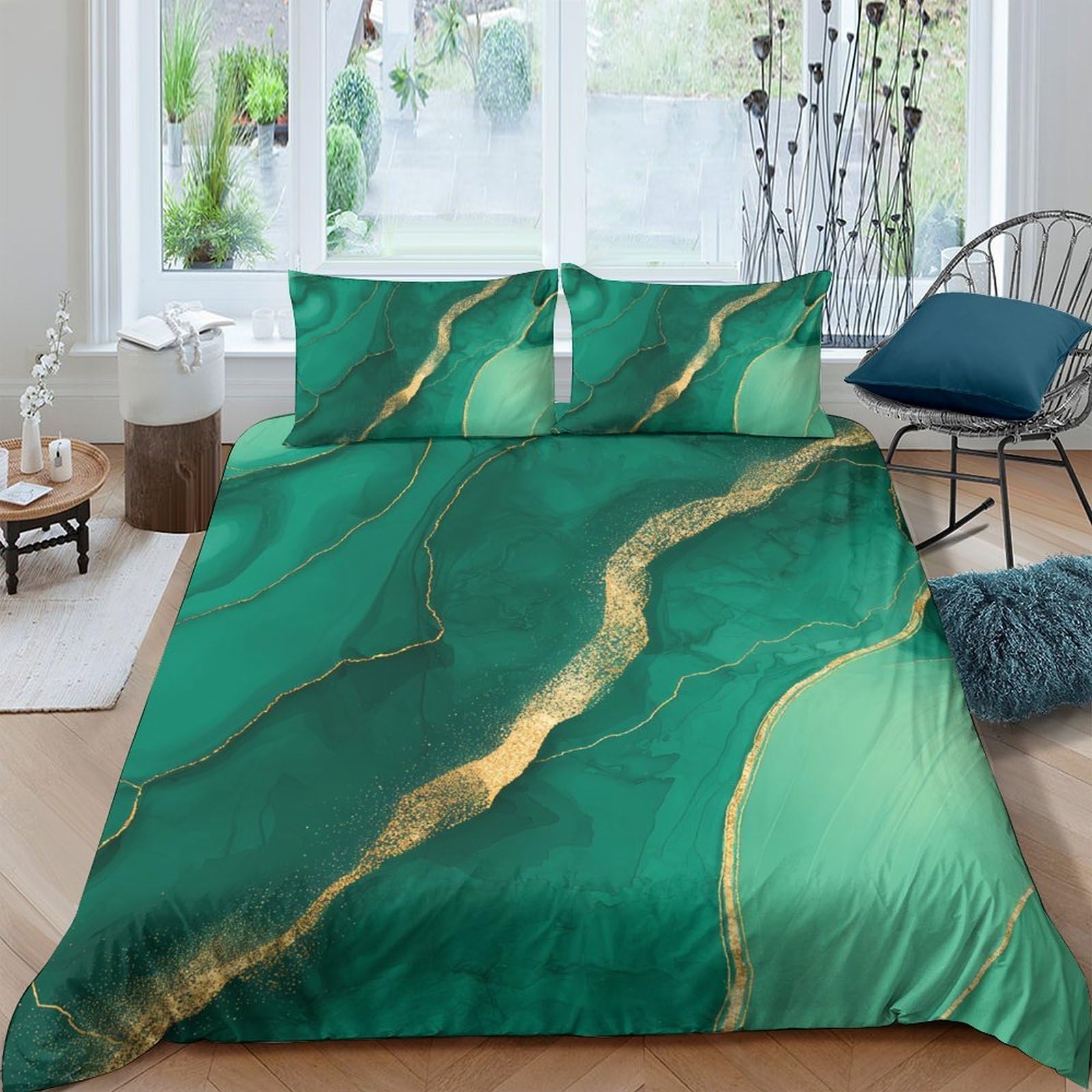 Ctjqhvkz Style-7 3D Printed Emerald Marble Fitted Sheet Microfiber Soft Breathable Gold Vein Bed Cover For Bedroom Dorm Mattress Protection Decor Single（135X200cm）