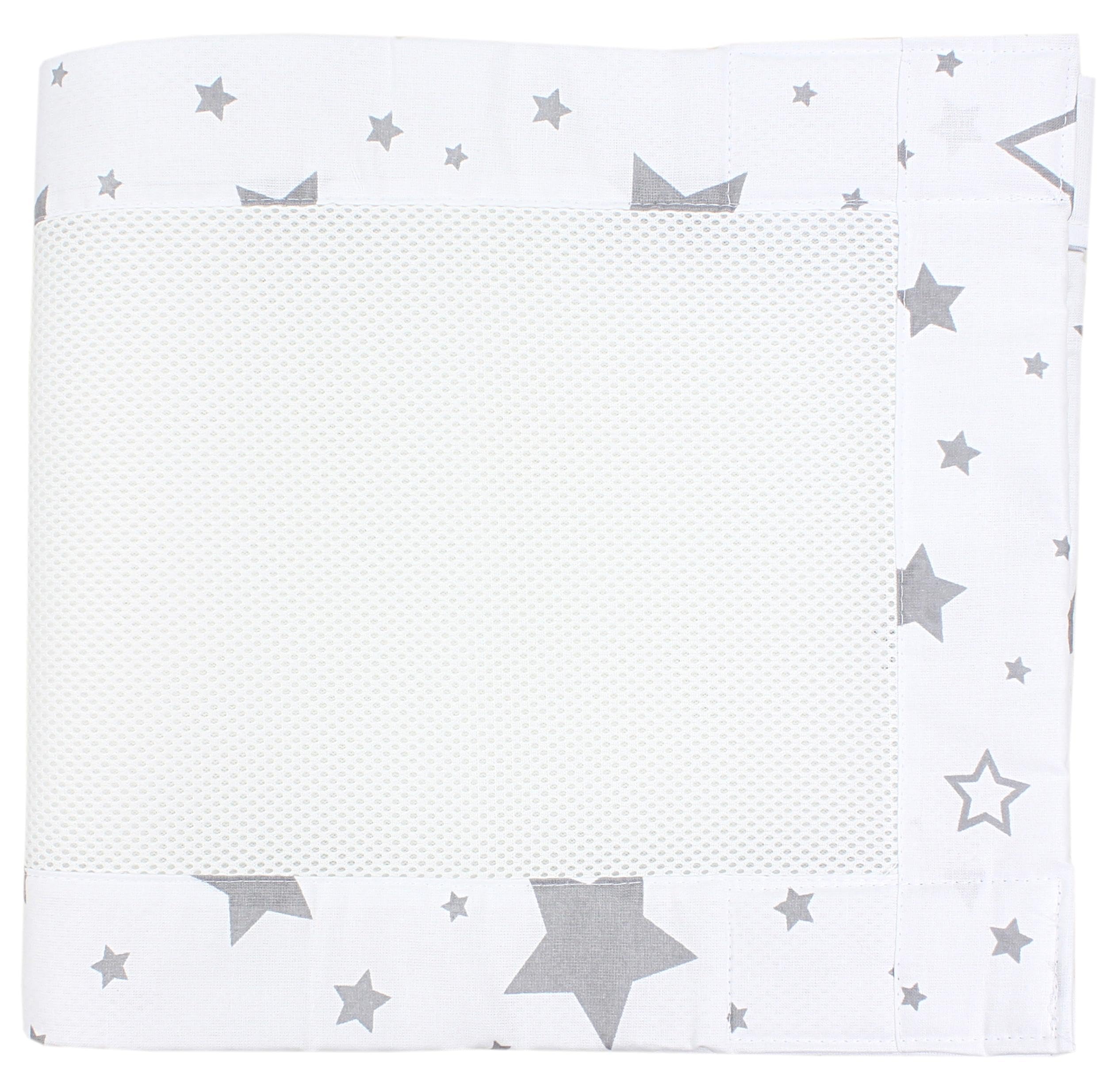 TupTam Protezione Paracolpi per Lettino Nido per Neonati Traspirazione Air Mesh 2 Pack, Grande Stelle Grigio/Bianco, ca.128 x 30 cm (per Lettino 140x70)