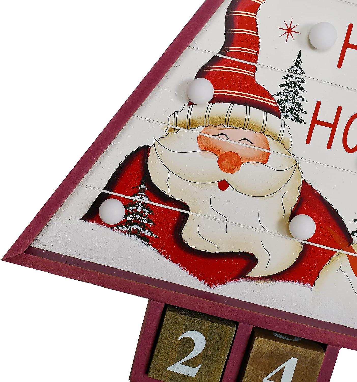 Christmas Tree Count Down 2025 with Led Lights Rustic Wood Block 32 Days Till Christmas Advent Calendar Santa Hohoho Tabletop Sign Xmas Countdown Decor for Winter Holiday Kids Gift (Red Frame)