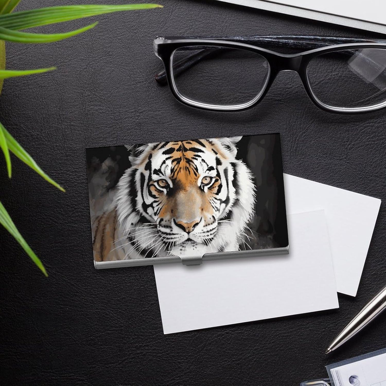 Tiger Business Card Case for Women Or Men Snaps Closed Portable Name Holder Credit Card Holder for Business Meeting Use