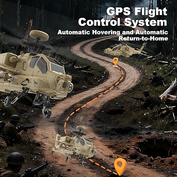 Apache RC Helicopter, 1/32 Scale 2.4G 4CH Single Rotor Heli Military Aircraft with One-Key Start Altitude Hold Remote Model Birthday Gift for Enthusiasts Adults(Without Camera)