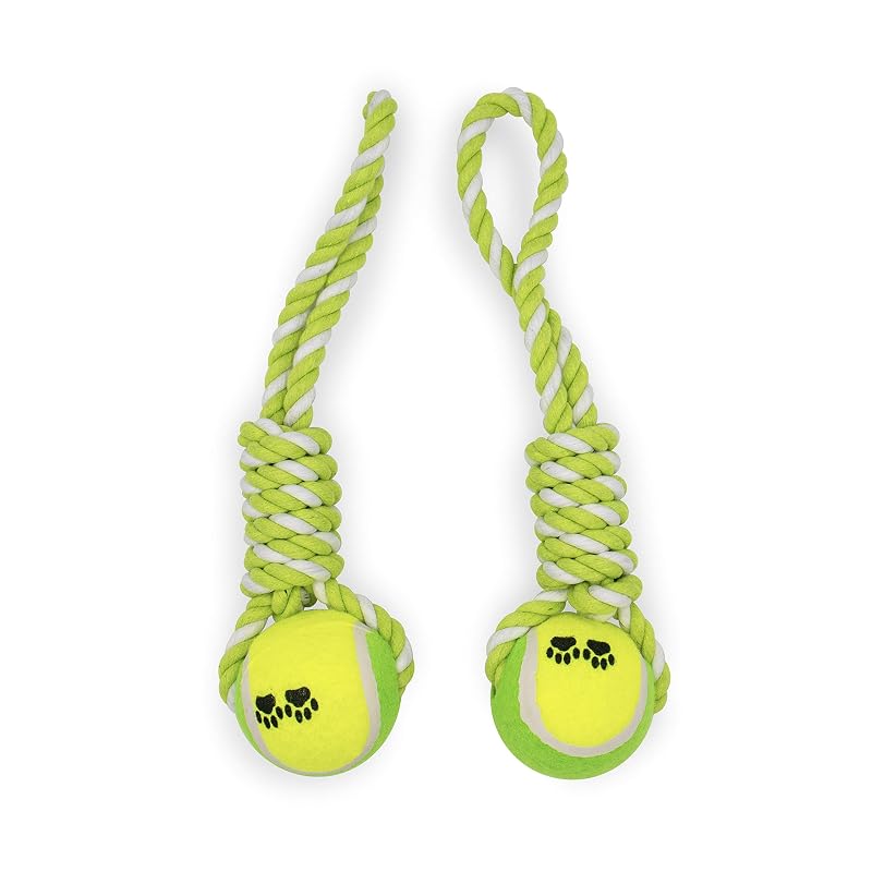 Brinquedo para cães com bola e corda de algodão bricobe, verde, modelo 0002, pacote com 2