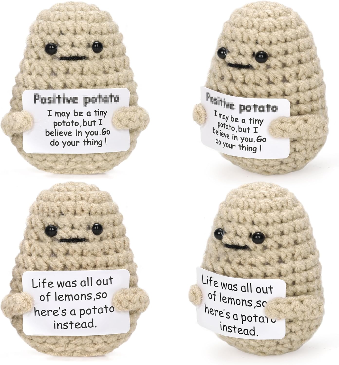 Mini Funny Positive Potato with Positive Words 4PCS Crochet Potato Interesting Knitted Wool Potato Doll Stuffed Craft Emotional Support Potato