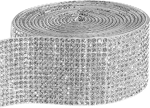 Cinta de diamantes de imitación de cristal autoadhesiva plateada de 12 filas de 4 yardas con diamantes de imitación de 0.079 pulgadas con purpurina