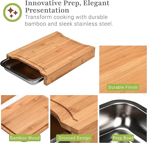 Miniatura 5 de Prosumer's Choice Tabla de cortar de bambú - Tabla de cortar de madera - Tabla de cortar de bambú orgánico con bandeja - Tablas de cortar con
