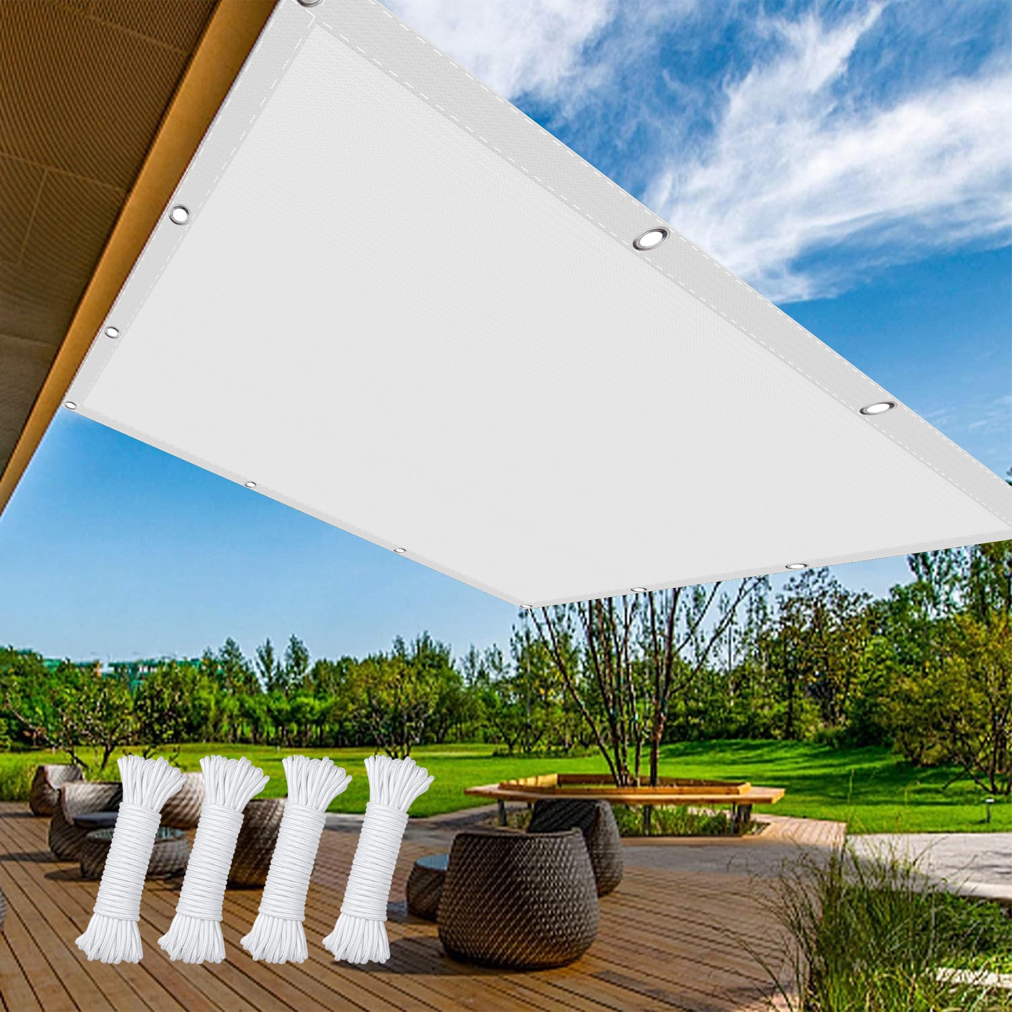 Vela Parasole Rettangolare 120 x 260 cm Anti UV 98% Parasole Tenda a Vela Ombreggiante Protezione Raggi UV con Fune e Occhiellato per Terrazza Campeggio Giardino, Bianco