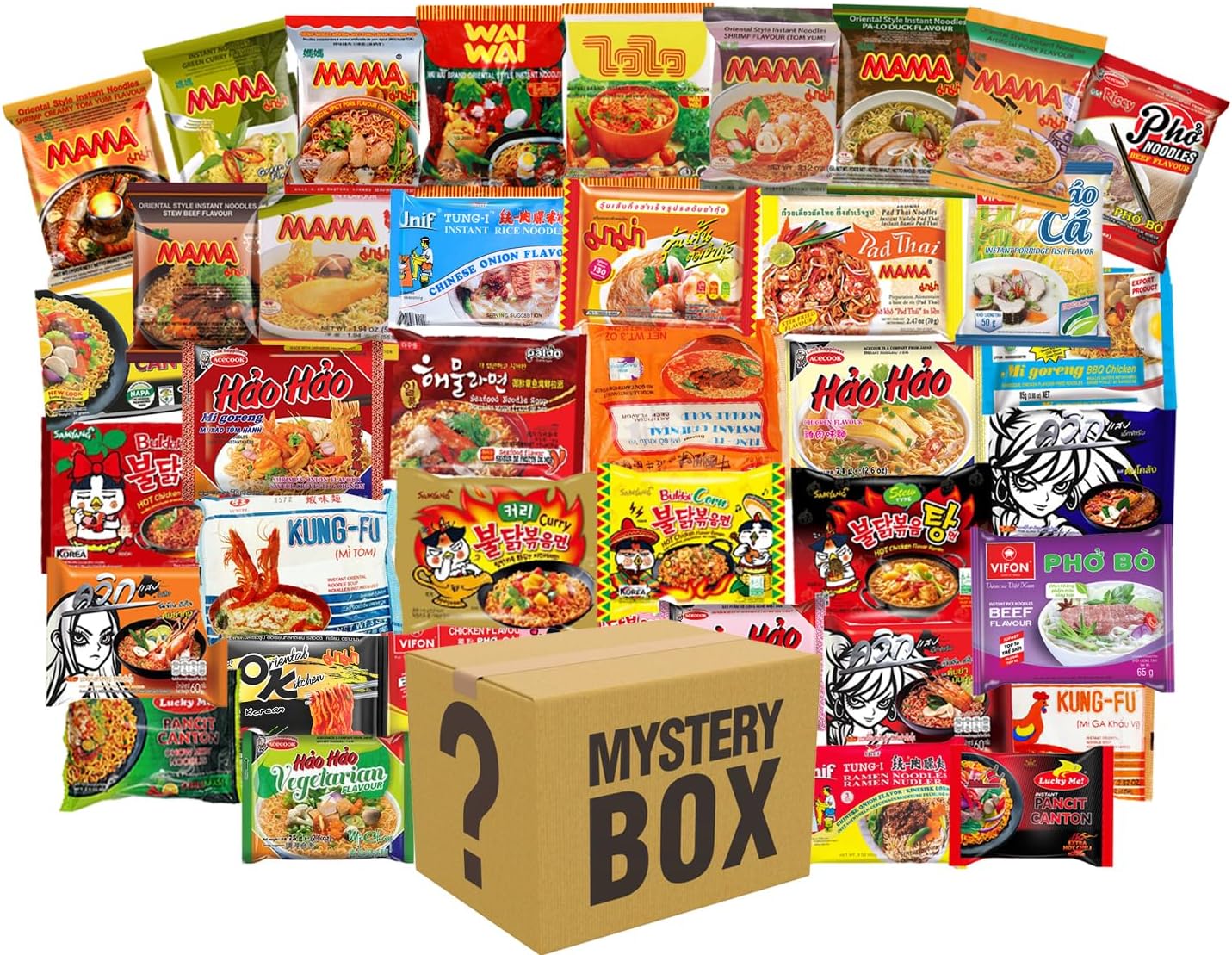 Ramen Noodle Variety Pack Sampler of 10 Instant Noodles from MAMA, Indomie, Lucky Me, and More