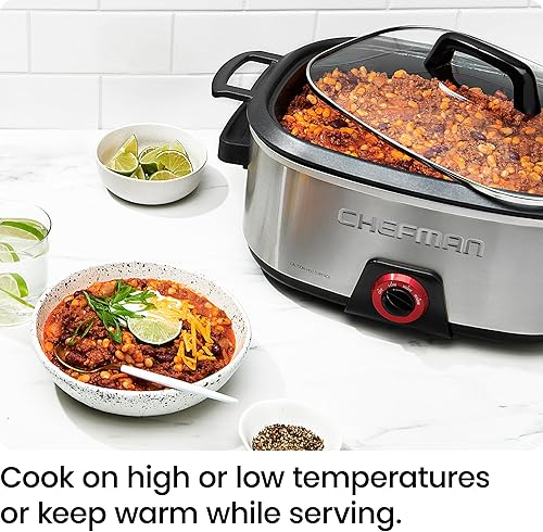 Miniatura 3 de Chefman Olla de cocción lenta de 6 cuartos de galón, cocina eléctrica para encimera, estufa y horno, inserto extraíble para dorar y saltear, sopas y
