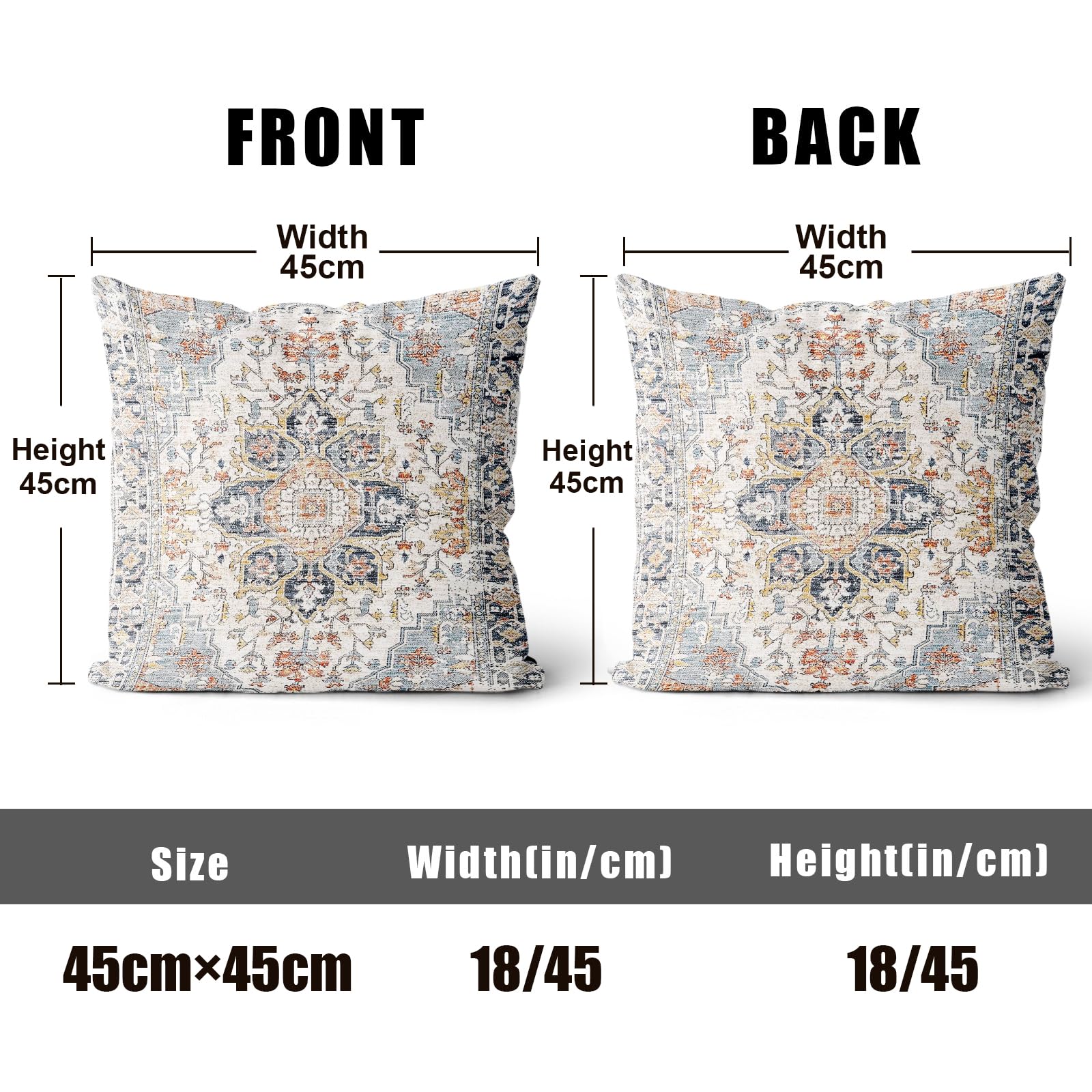 XPHZZL Pack of 2 Soft Decorative Cushion Covers 45 x 45 cm Square Throw Pillow Case Bohemian Style Pillowcases for Sofa Bedroom Outdoor Patio Garden Blue/Grey with Invisible Zipper - Image 2