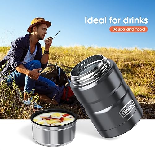 Miniatura 6 de Termos para alimentos calientes, paquete de 2 frascos aislados para alimentos calientes, sopa, recipientes para alimentos fríos y calientes con tapa
