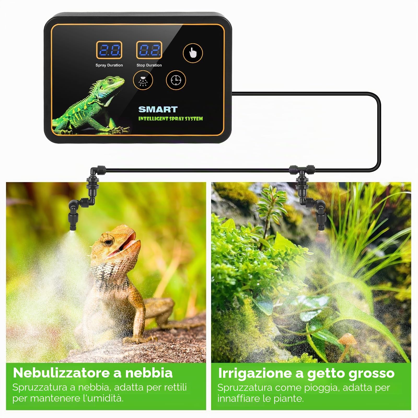 Nebulizzatore Terrario,GuKKK Sistema di Nebulizzazione per Rettili, Umidificatore per Rettili Automatico con Timer e Rotazione Regolabile a 360°,Umidificatore Rotante per Anfibi Retti Piante