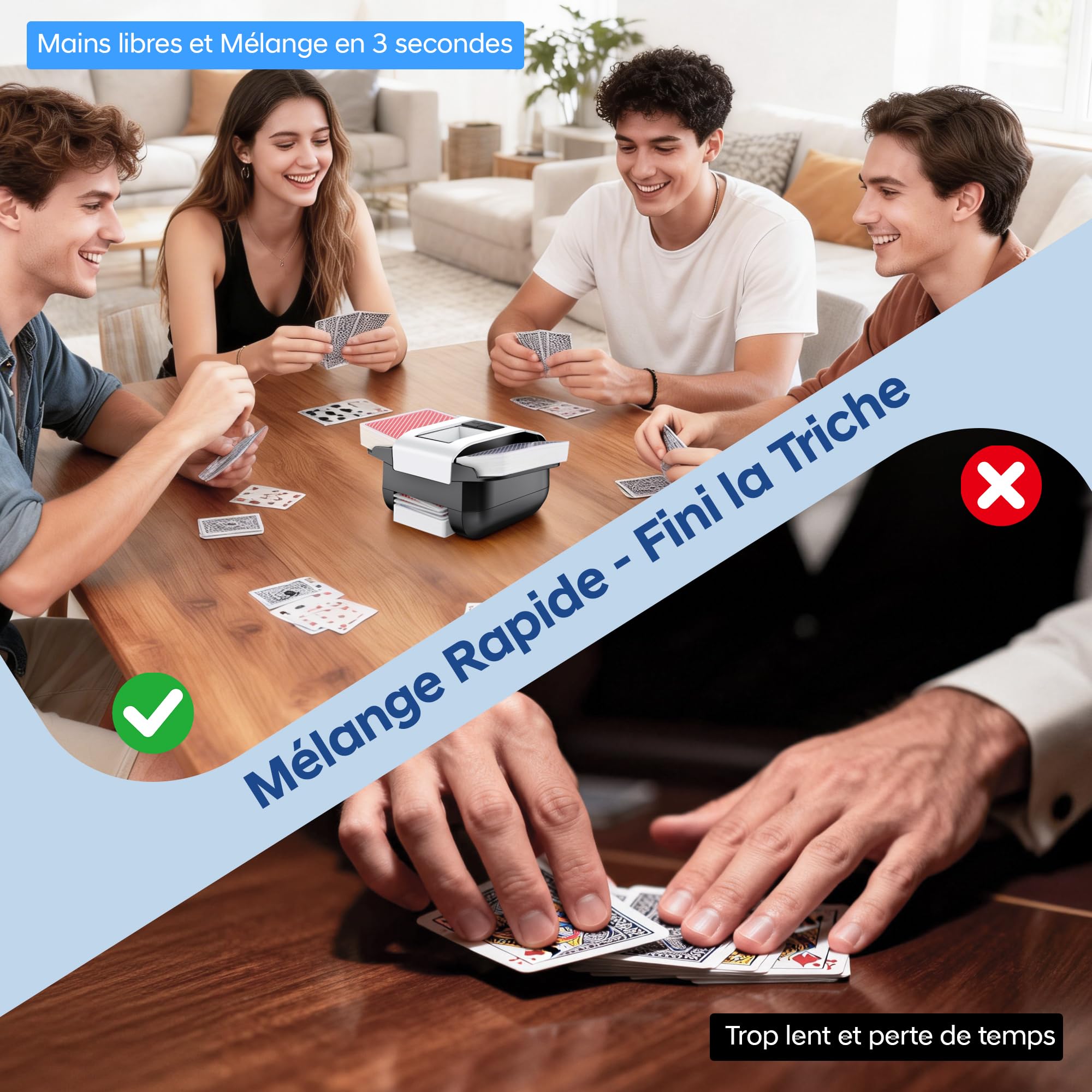 Mélangeur de Cartes Automatique Électronique 1-2 Jeux, Rechargeable Mélangeur automatique de cartes Auto/Manuel, Portable Mélange Silencieux Rapide pour UNO Poker Blackjack Texas Hold'em Bridge