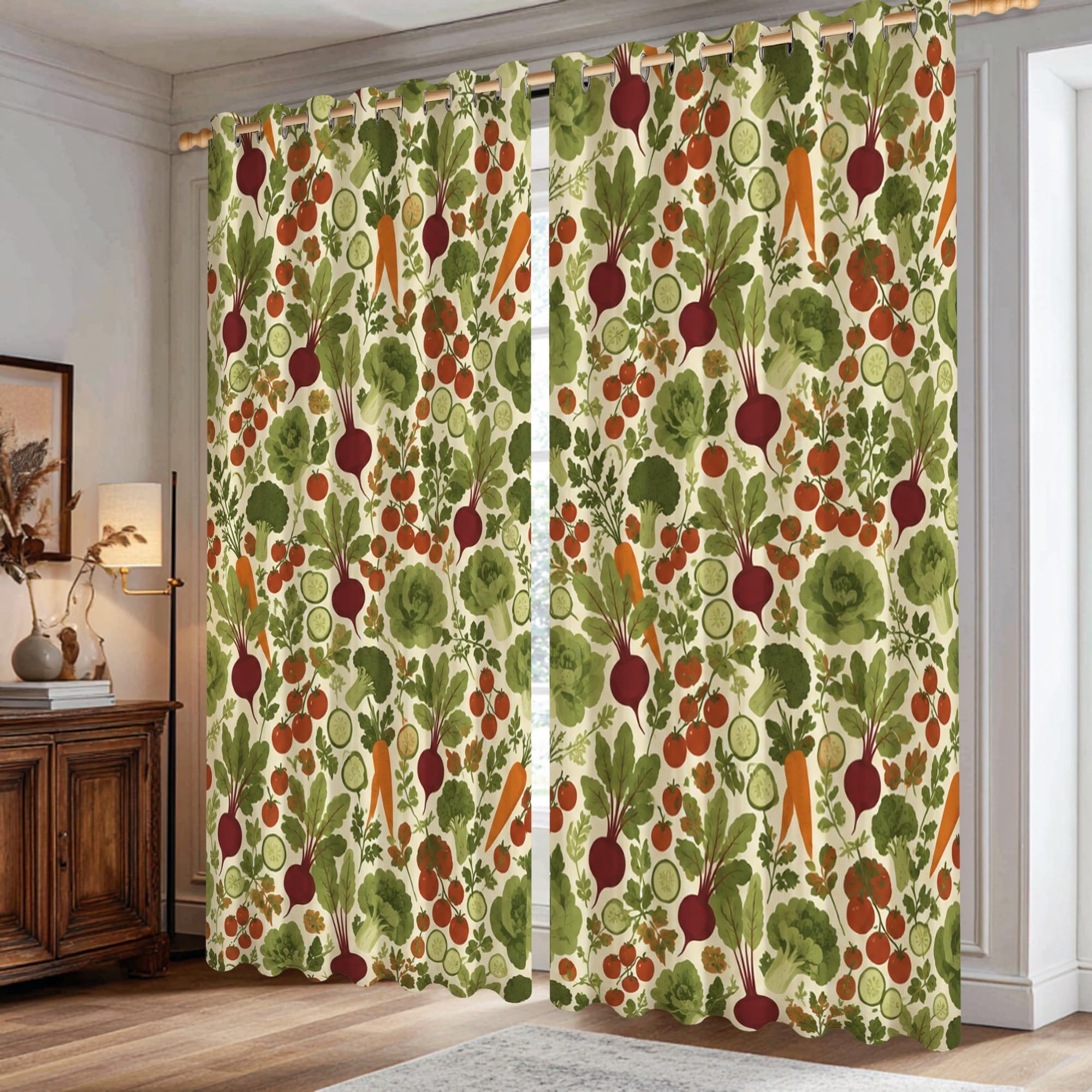 Rideaux occultants motif radis carotte pour déco rustique salon