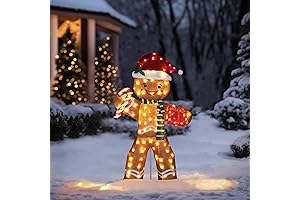 Pre-Lit Gingerbread Man with Candy Cane and Gift Box