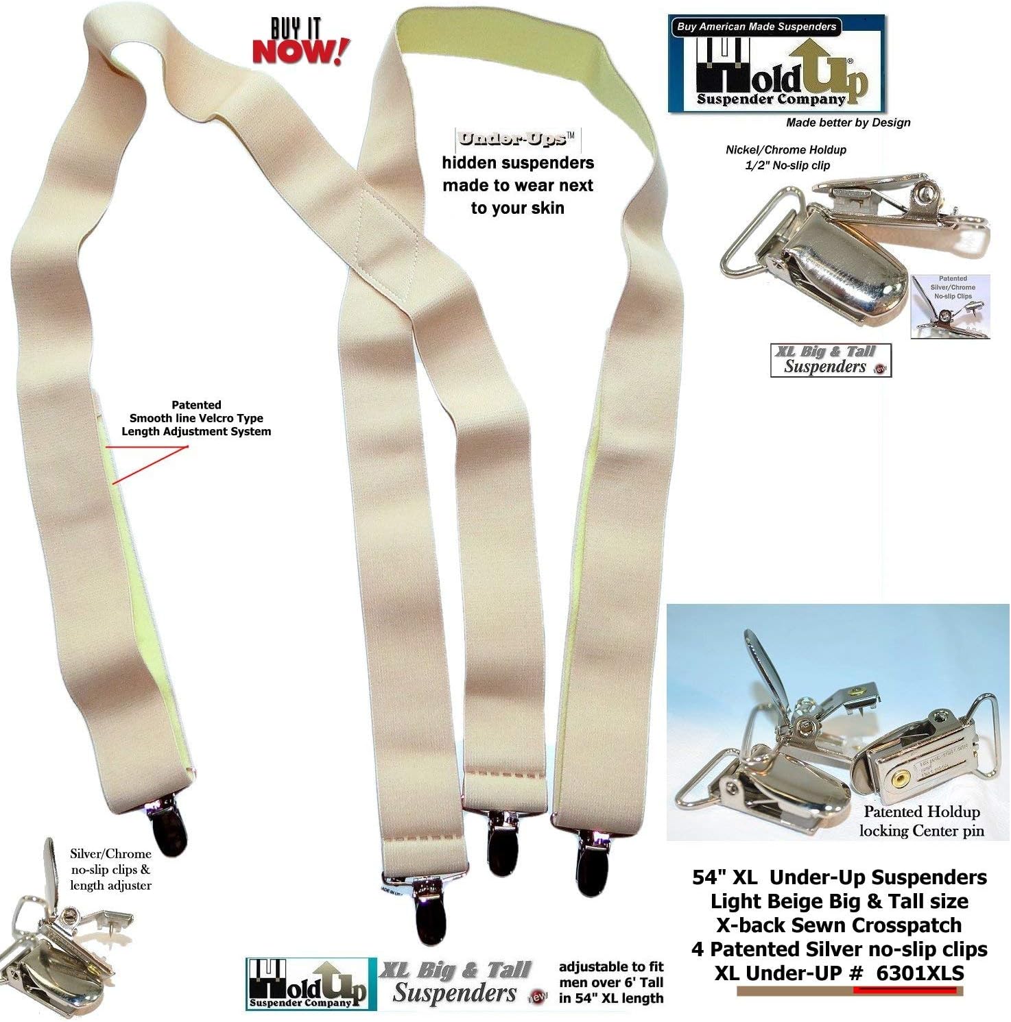 Holdup Under-Ups Suspenders for Men in Traditional X-Back Style with Patented Metal "No-Slip" clips - Image 6