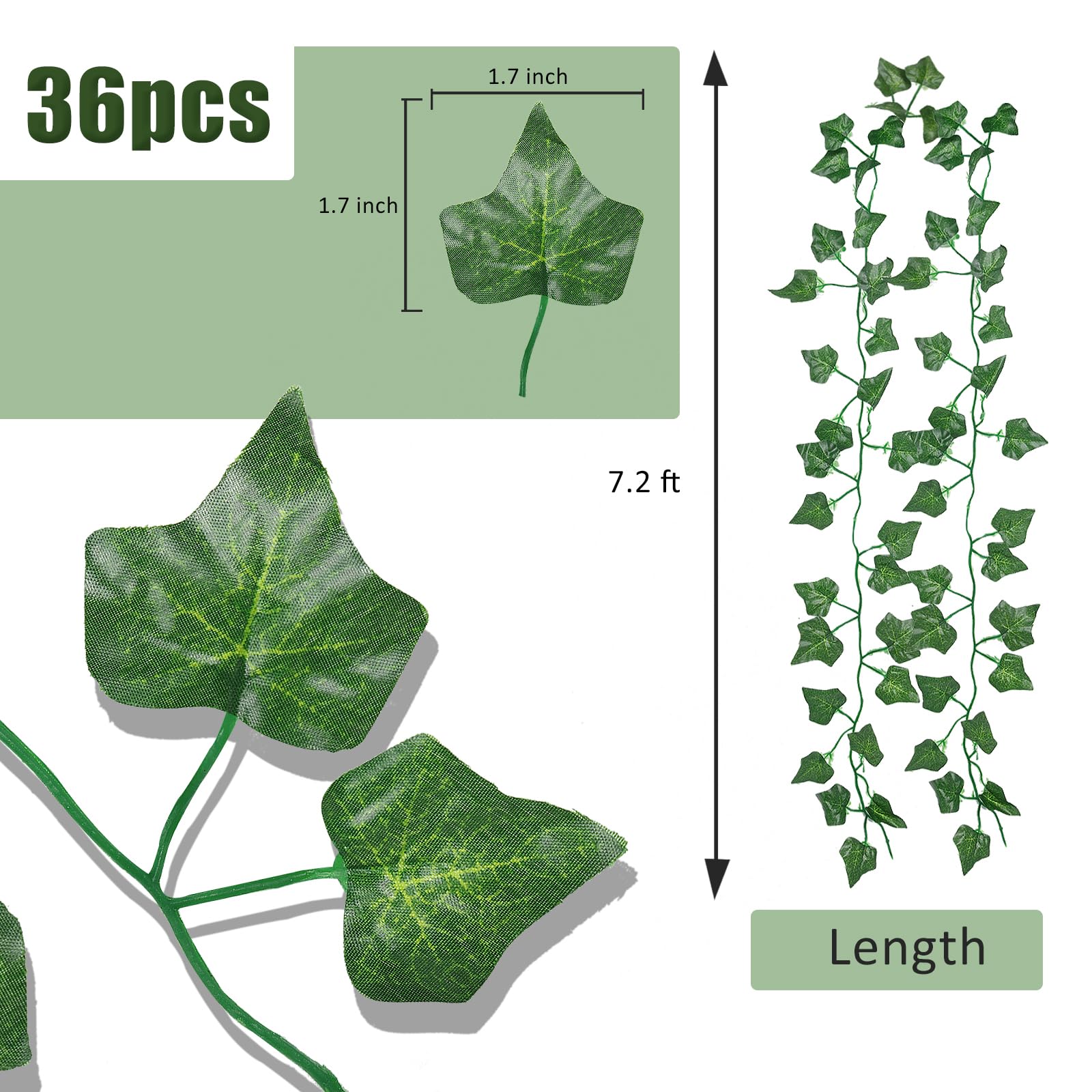 RECUTMS 258 FT Fake Vines Greenery Leaf Garland Ivy Vine Foliage Flowers Hanging for Wedding Party Garden Home Kitchen Office Wall Decoration(36 Pack) - Image 2