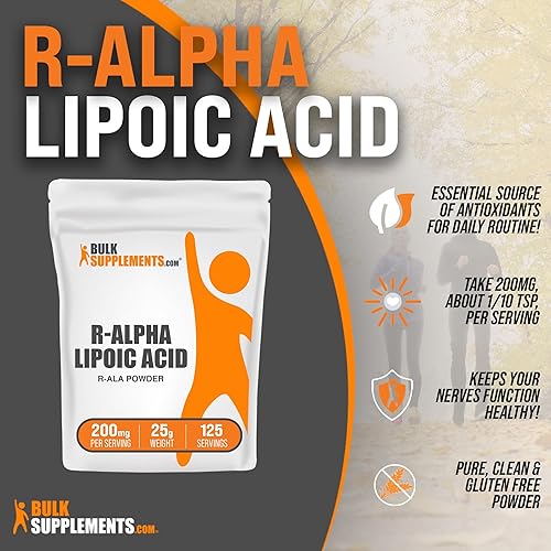 Miniatura 3 de BulkSupplements. com Polvo de ácido R-alfa lipoico - Suplemento ALA - Ácido alfa lipoico R 200 mg - Suplemento antioxidante - Polvo de ALA - 200 mg