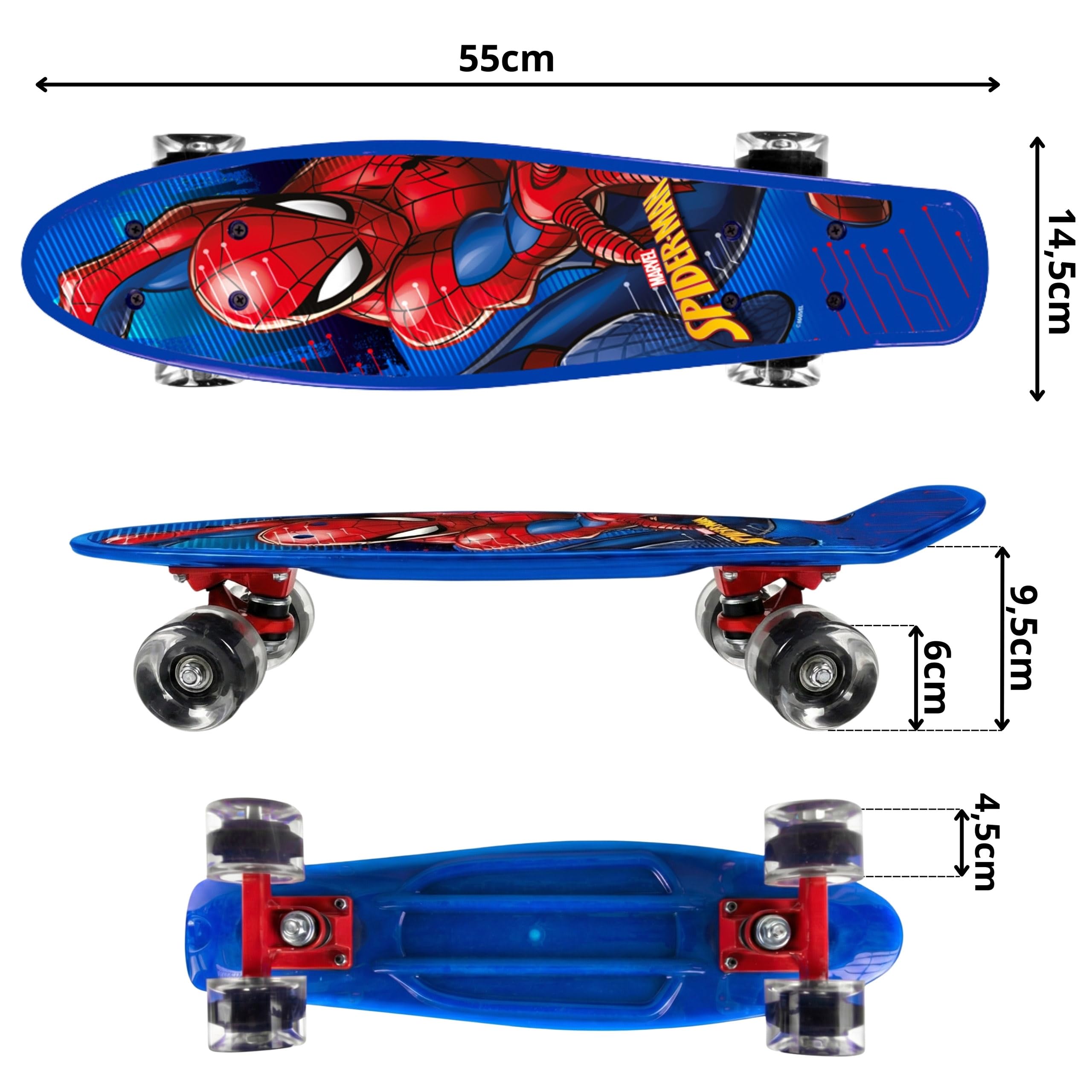 Fish-Skateboard 55 cm, Planche antidérapante, légère, Stable de 20 à 50 kg