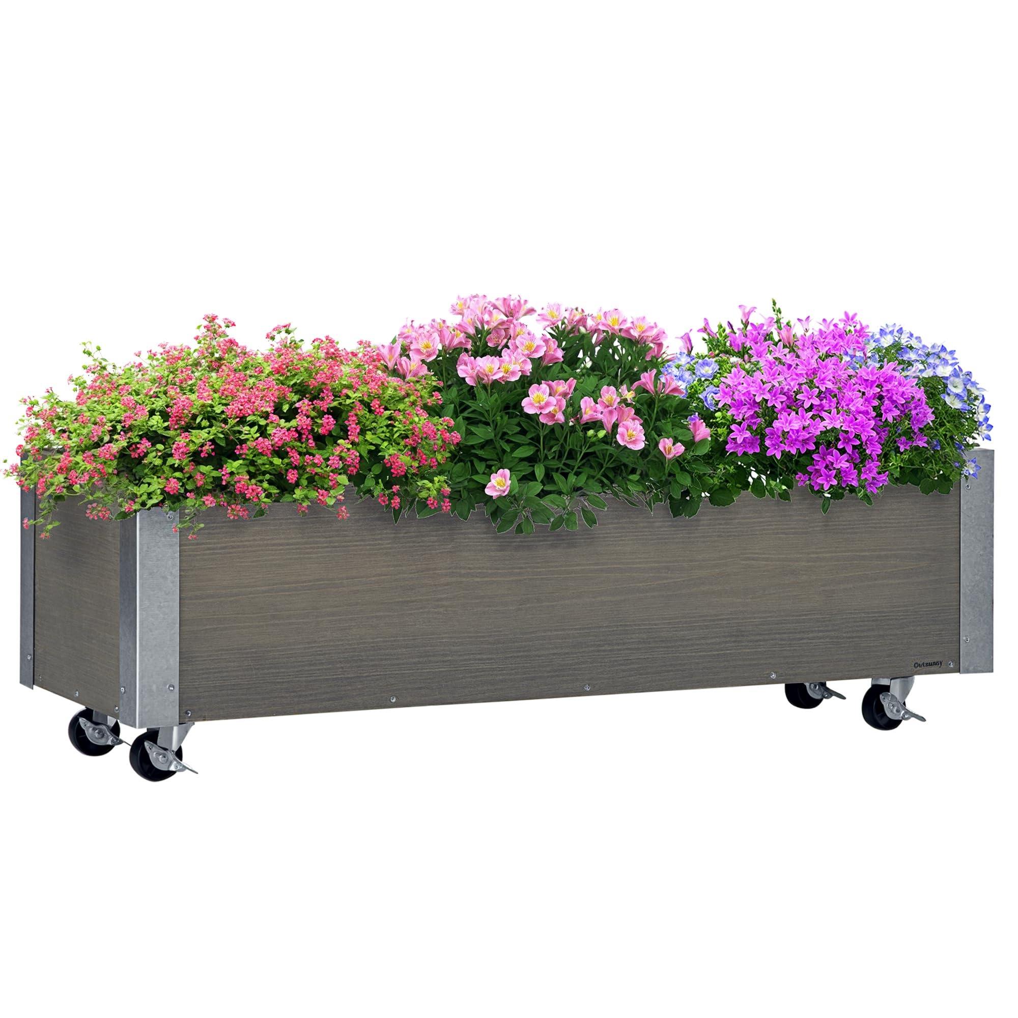 Outsunny Jardinera Exterior Grande con Ruedas Jardinera de Madera con Tela no Tejida Jardinera y Sistema de Drenaje para Cultivo Flores Plantas en Balcón Terraza 96x30,6x30 cm Gris Claro