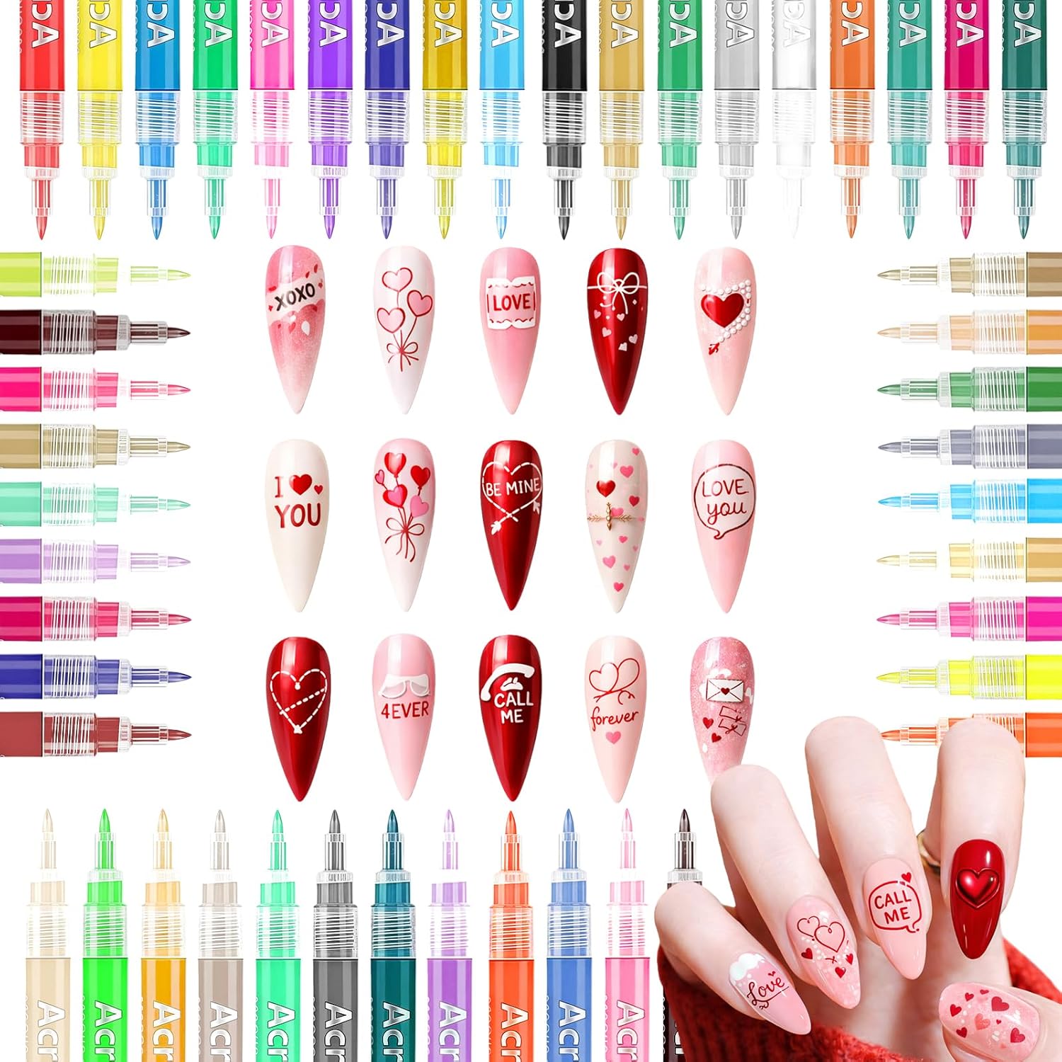 48 Color Nail Art Pens for Painting Nails, 0.7 MM Nail Polish Pens Drawing Point Liner Acrylic Painted Pen Kit, Waterproof Quick-drying for DIY Nails Art Design Manicure Tools