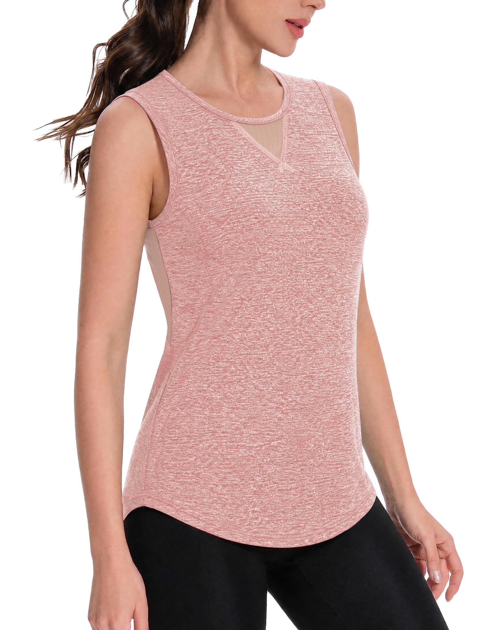 Crewhpo Sport Top Damen Tank Top Sommer Ärmelloses Sportshirt Fitness Oberteil Laufshirt Wandershirt Atmungsaktiv Yoga Shirt mit Netzeinsatz Schnelltrocknend S-XXL