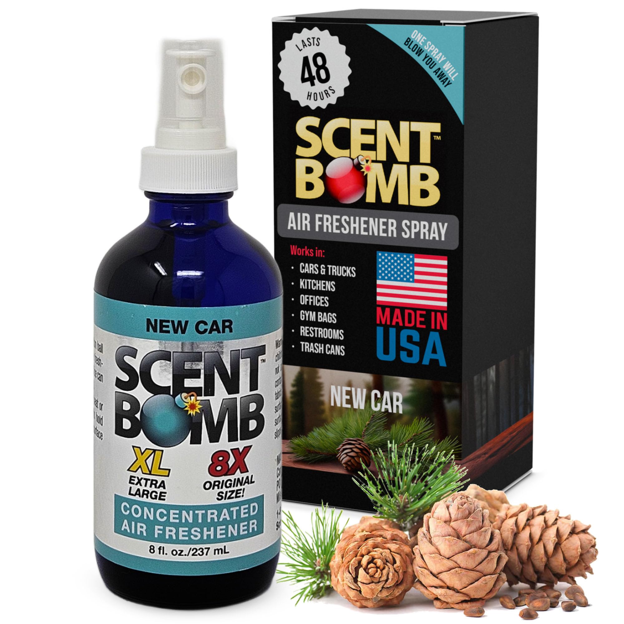 Scent Bomb Air Freshener Spray, Long-Lasting Odor Eliminator for Home & Car, Effective Deodorizer Spray for Kitchen, Bathroom, Fresh Room Spray & Smell Neutralizer, New Car