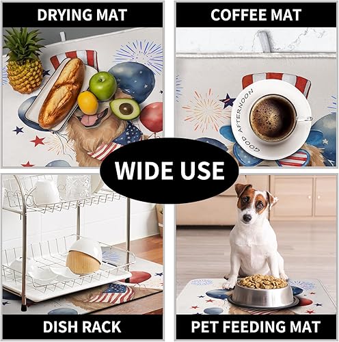 Vista 69 de Tapete de secado de platos con hojas de palma tropicales para encimera de cocina, 18 x 24 pulgadas, tapete de secado de cocina Monstera verde