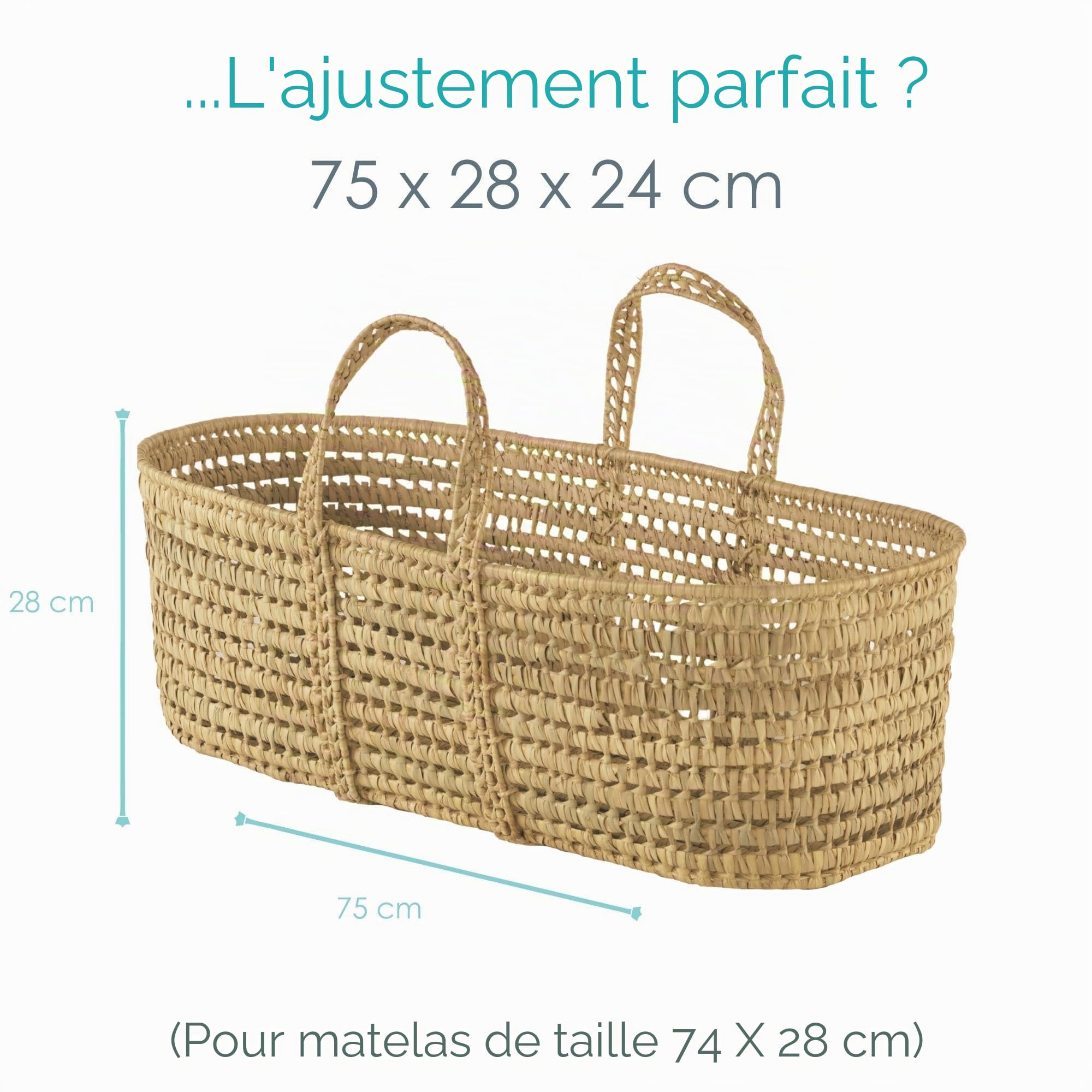 Clair de Lune Couffin en Palmier Naturel | Design tissé à la Main et Respirant | Essentiels pour Nouveau-né | Convient dès la Naissance | Tissage de Palmier Naturel 100% Bio | Berceau pour bébé de
