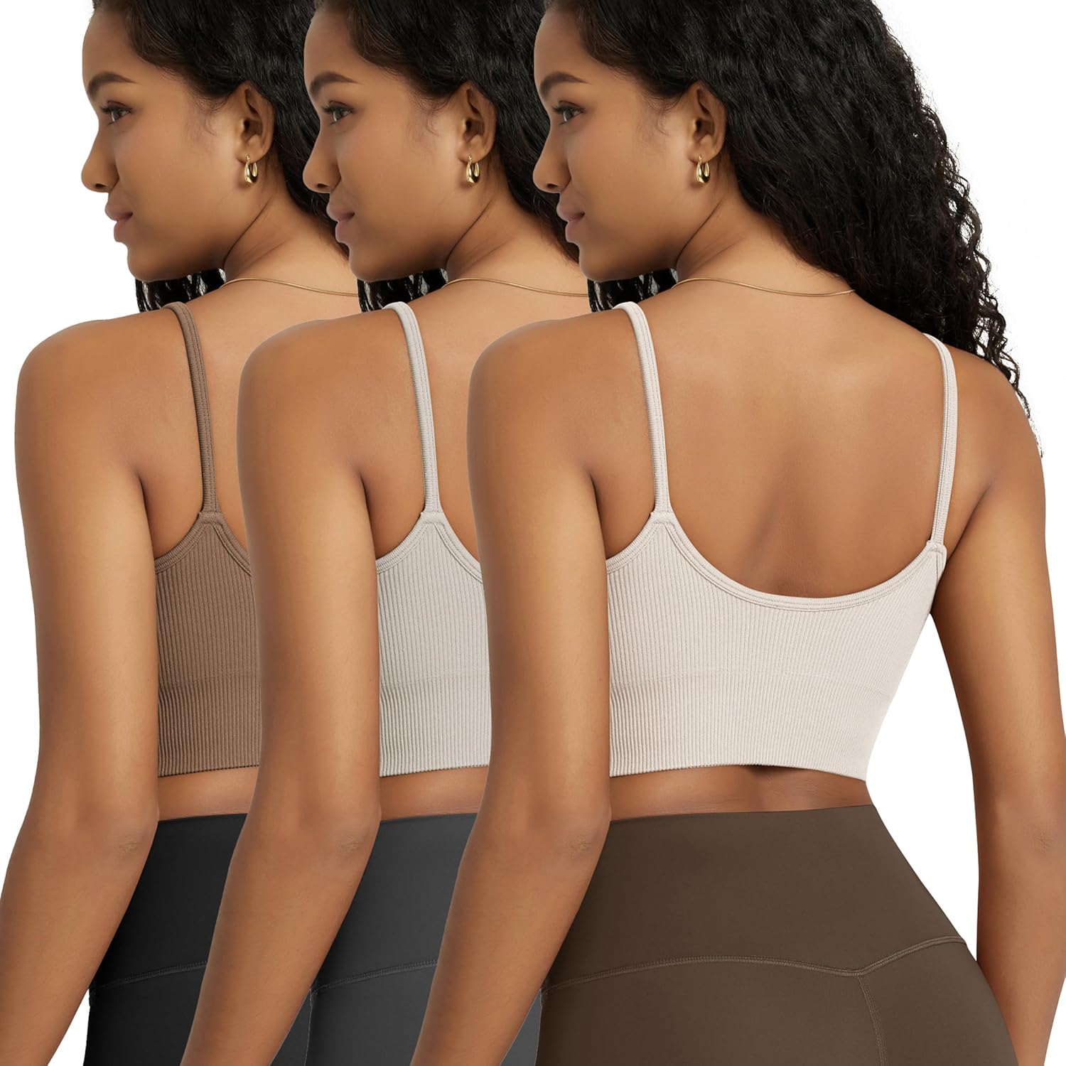 ODODOS Seamless Sports Bra for Women Ribbed Camisoles Non Padding Yoga Bra Crop Tank Tops