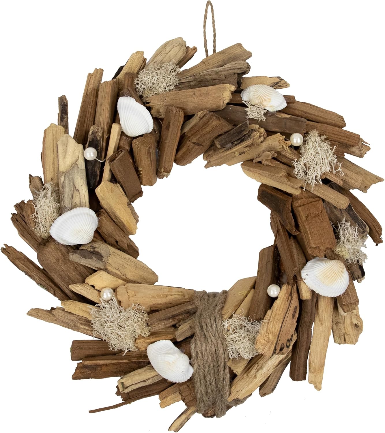 Northlight Driftwood and Seashell Artificial Wreath -...