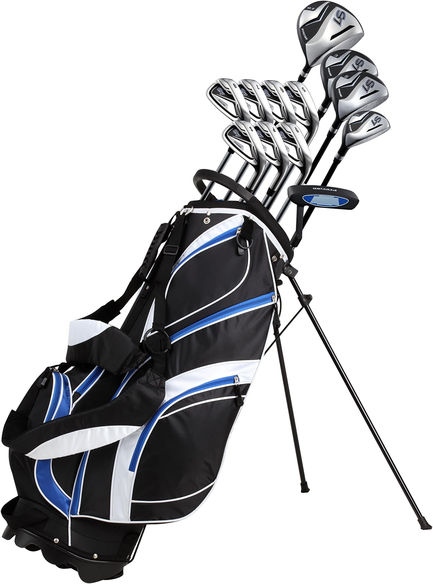 18 Piece Men's Complete Golf Club Package Set With Titanium Driver, #3 & #5 Fairway Woods, #4 Hybrid, 5-SW Irons, Putter, Stand Bag, 4 H/C's - Choose Color & Size