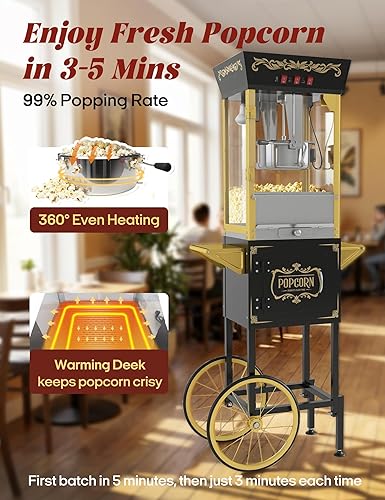 Miniatura 4 de Máquina de palomitas de maíz con carrito, máquina de palomitas de maíz estilo teatro de 10 onzas que hace hasta 50 tazas, máquina de palomitas de