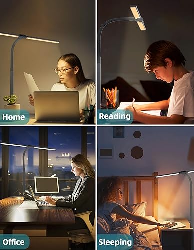 Miniatura 7 de Lámpara de escritorio LED con abrazadera para oficina en casa, luces de clip de doble cabezal con control remoto, 10 brillo regulable, luz de