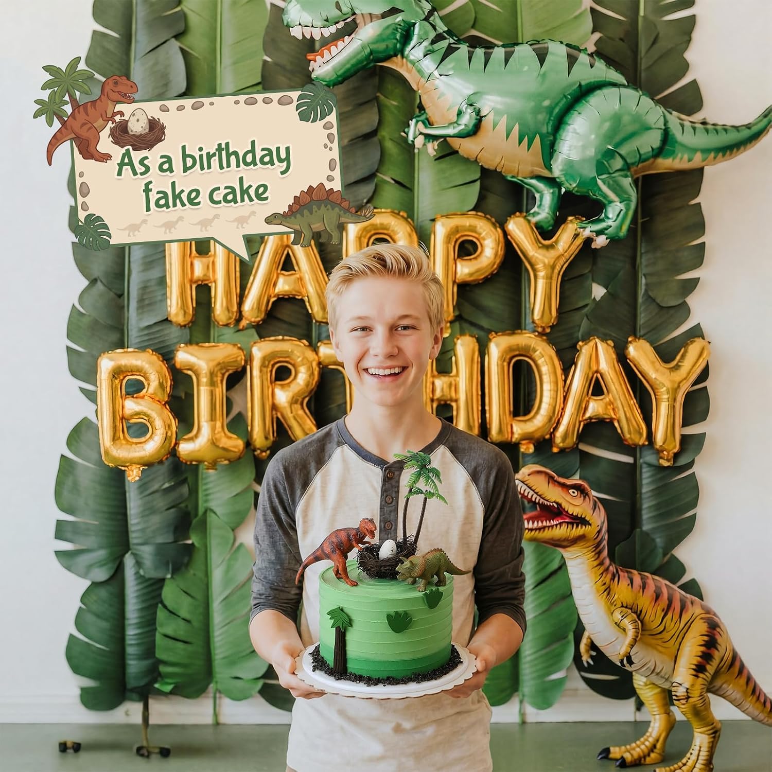 Remerry 6 Inch Bow Fake Cake Coquettish Birthday Fake Cake Decor Wedding Dessert Props Artificial Heart Dessert for Props Women Birthday Gift(Dinosaur,6 Inch,Green)
