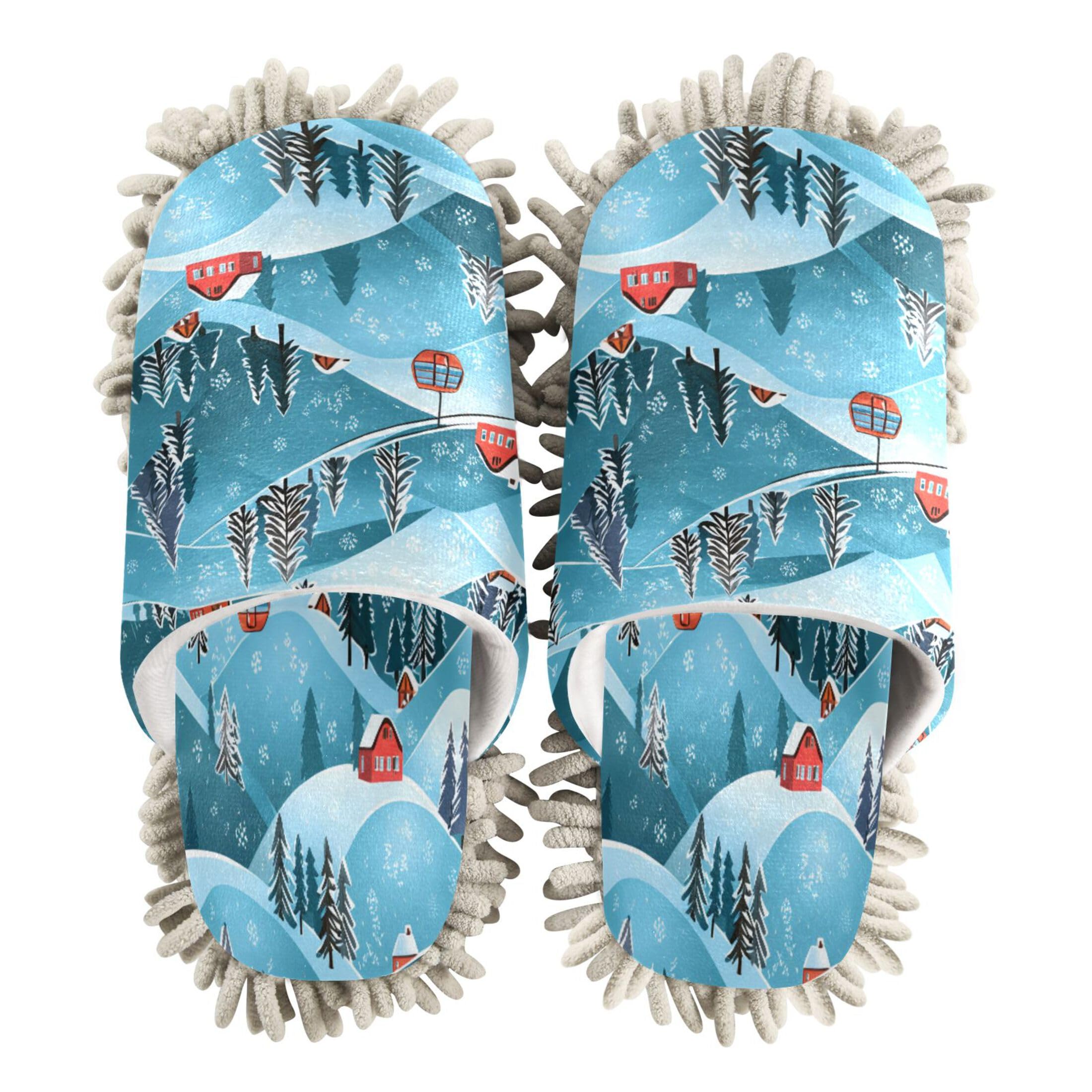 Kigai Rolling Blue Hills Mop Slippers for Floor Cleaning, Slippers for Women Men, Microfiber Floor Cleaning, L