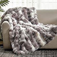 Cozy Bliss Bubble Faux Fur Throw Blanket 50x60 Taupe - Ultra Soft Plush Fuzzy for Couch Sofa Bed