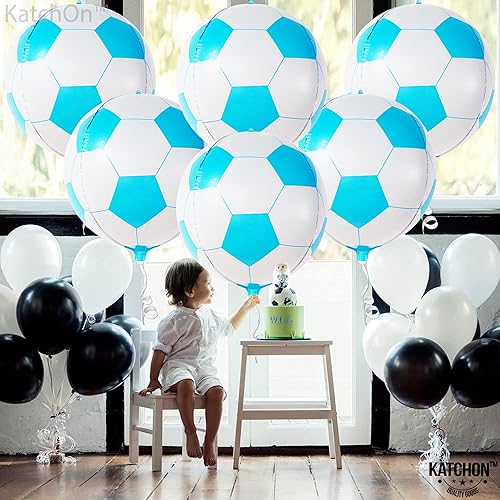 Miniatura 4 de KatchOn, Globos de fútbol azules grandes de 22 pulgadas, paquete de 6, globos azules de fútbol  Globos de fútbol azules y blancos de Mylar para