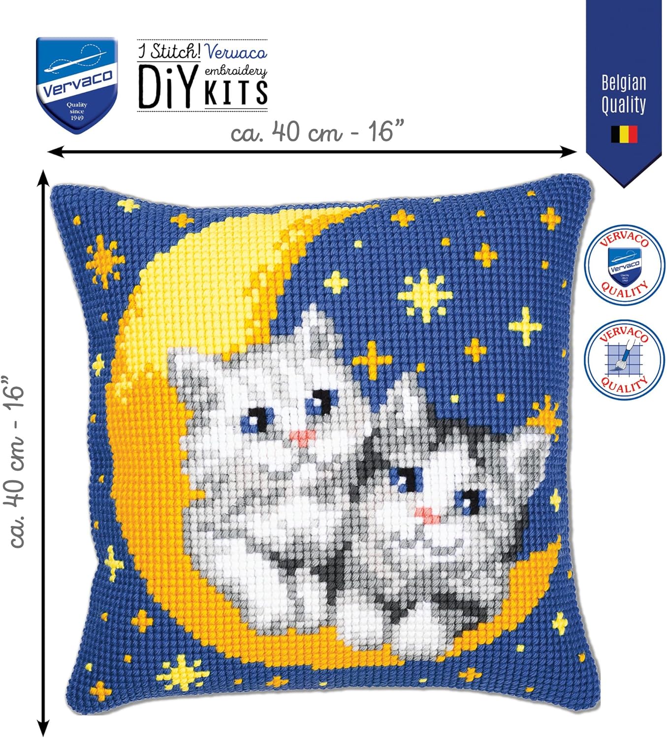 Vervaco 1200/776 Canvas Moon & Kittens Cushion Front Cross Stitch Kit 40cm