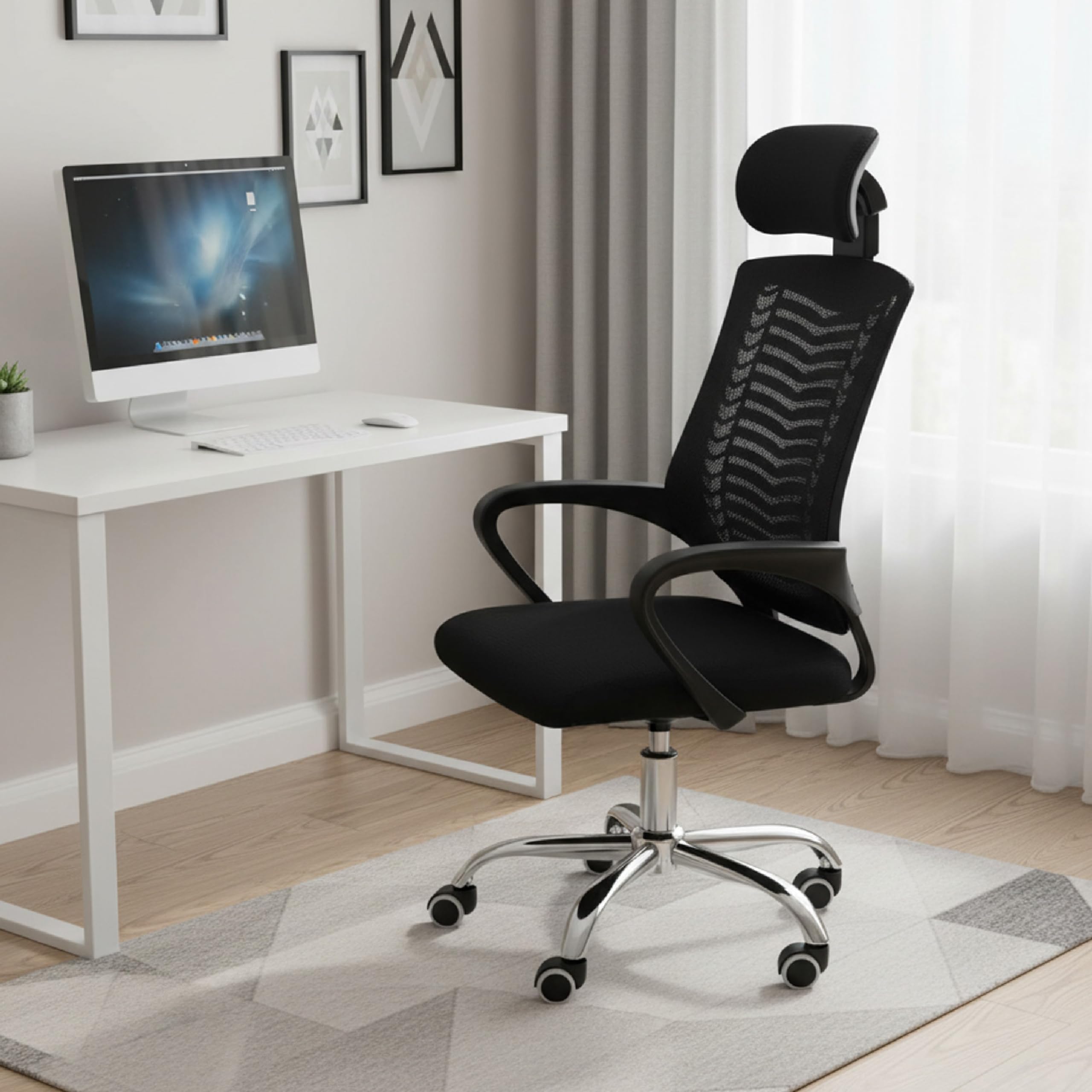 Baroni Home Sedia da Ufficio Ergonomica con Schienale Alto, Braccioli e Altezza Regolabile, Poggiatesta, Poltrona da Scrivania Girevole 360°, Seduta per Studio e Ufficio