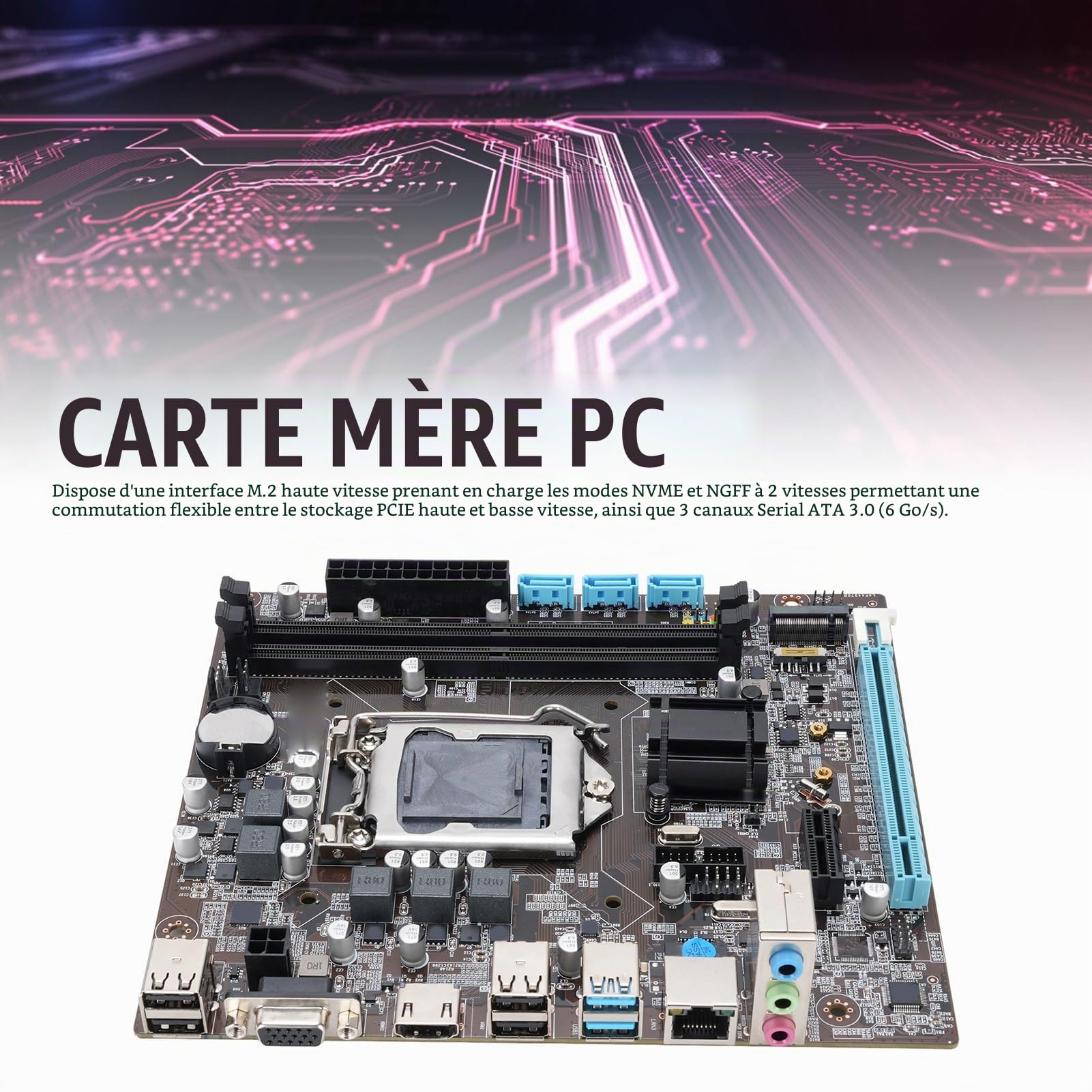 Elprico LGA 1151 Motherboard, H110 (6th / 7th / 8th Gen) Gaming Desktop Motherboard, DDR4, NVME/NGFF M.2, SATA3.0 6 Go pour Core I7 8700,8700K, I5 8600k, 8600,8500,8400, I7 7700k, I7