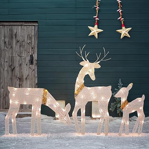 Miniatura 6 de Dazzle Bright Decoración navideña para exteriores, familia de renos 2D iluminados de 3 piezas con 60 L, juego de ciervos iluminados preiluminados,