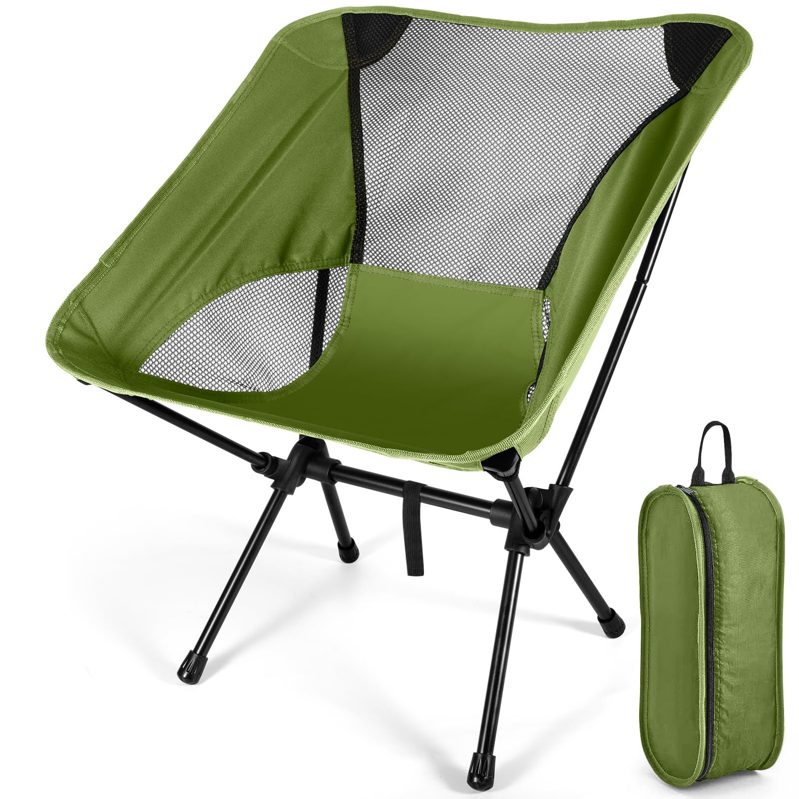 Sedia da Campeggio Pieghevole, Portatile Sedia Pieghevole Ultraleggera con Borsa da Trasporto, Sedie Campeggio per Esterni, Giardino, Spiaggia, Pesca, Picnic, Viaggio, Escursioni (Verde militare)