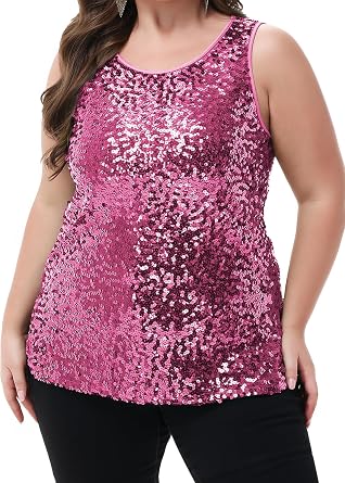 Anna-Kaci Womens Plus Size Sleeveless Sequin Tops Sparkle Shine Tank Top