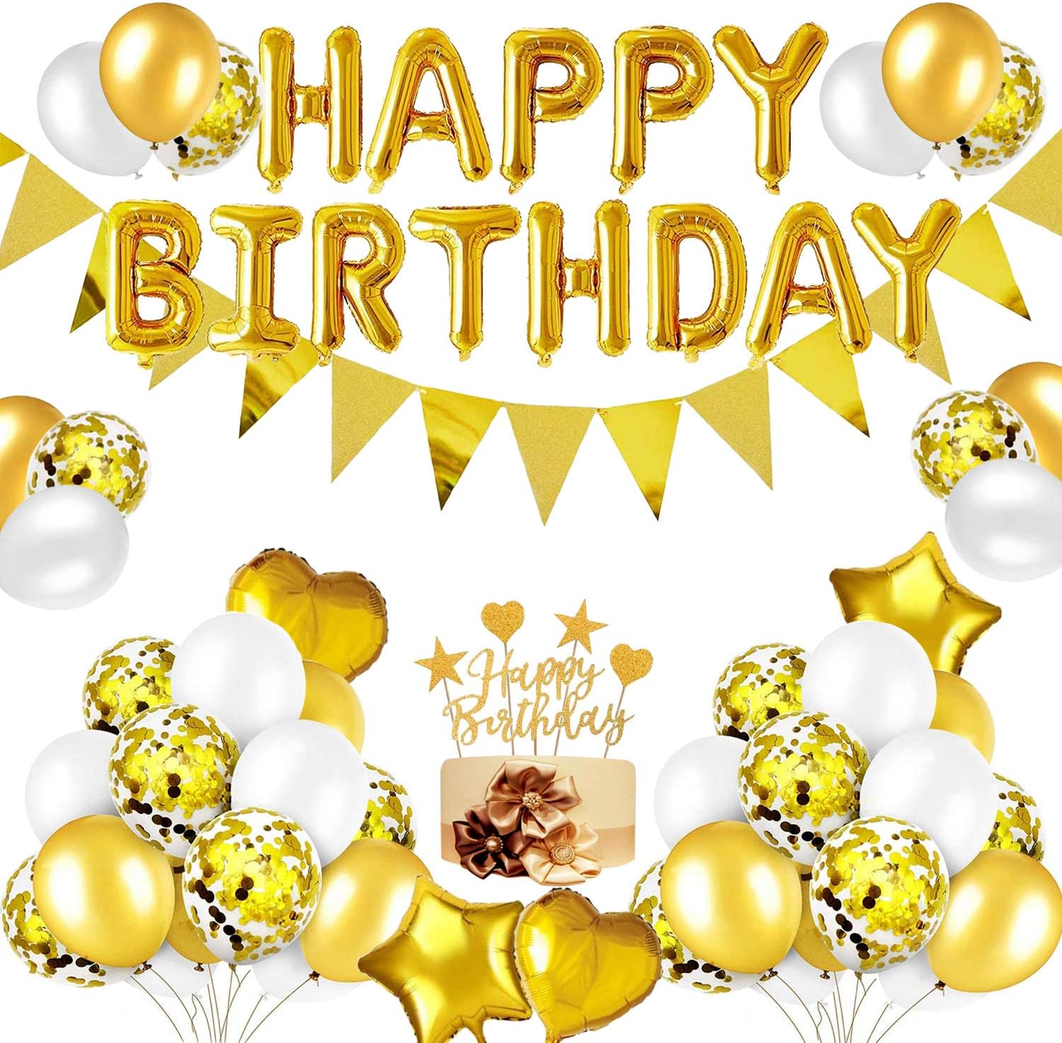 iZoeL Gold Birthday Party Decoration Happy Birthday Banner Balloon Gold